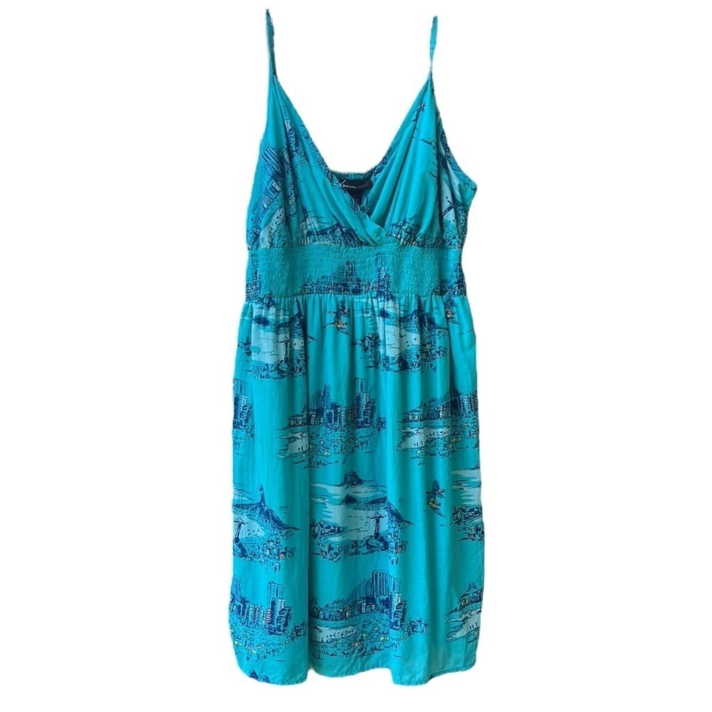 Lane Bryant Cityscape Novelty Print Aqua Sleevelss Dress. Size 25